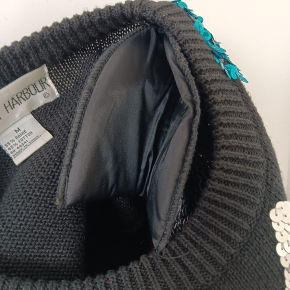 Vintage Victoria Harbour Black Sequin Argyle Sweater Embellished Holiday Medium - Picture 6 of 11